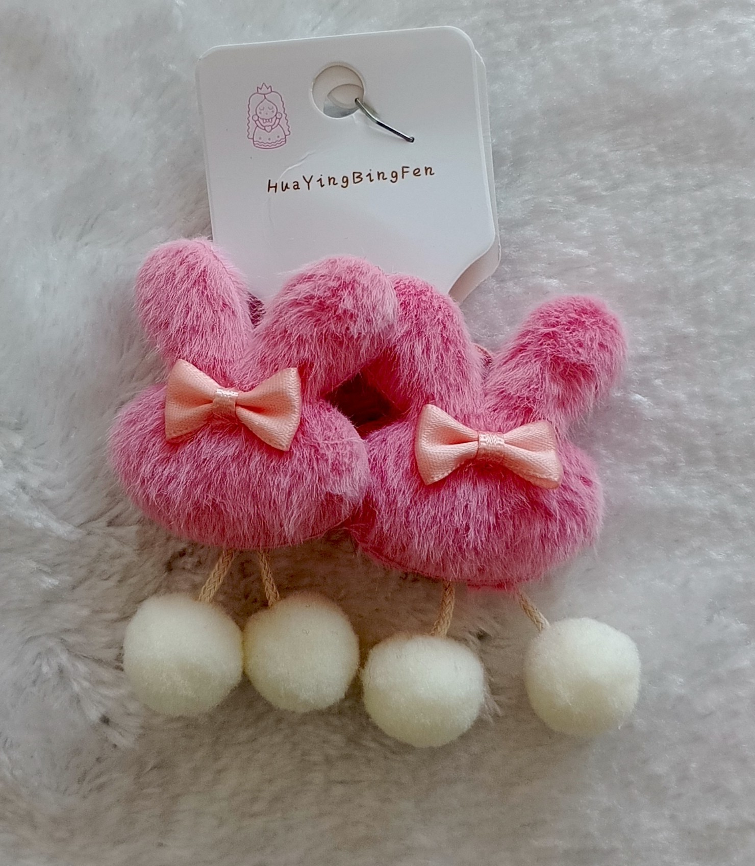 Hareketli Ponponlu Peluş Tavşan Lastik Toka (2'li Set) thumbnail