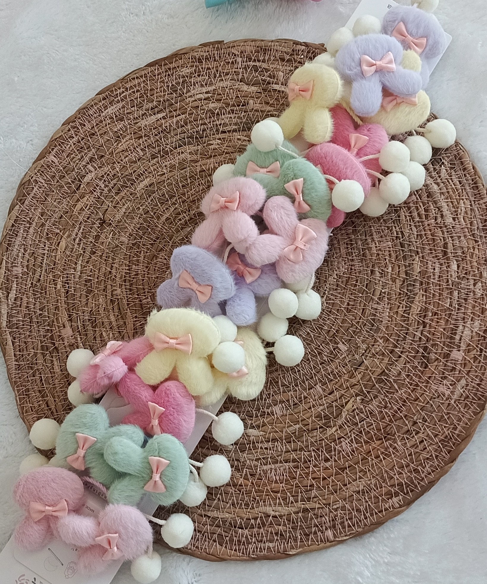 Hareketli Ponponlu Peluş Tavşan Lastik Toka (2'li Set)