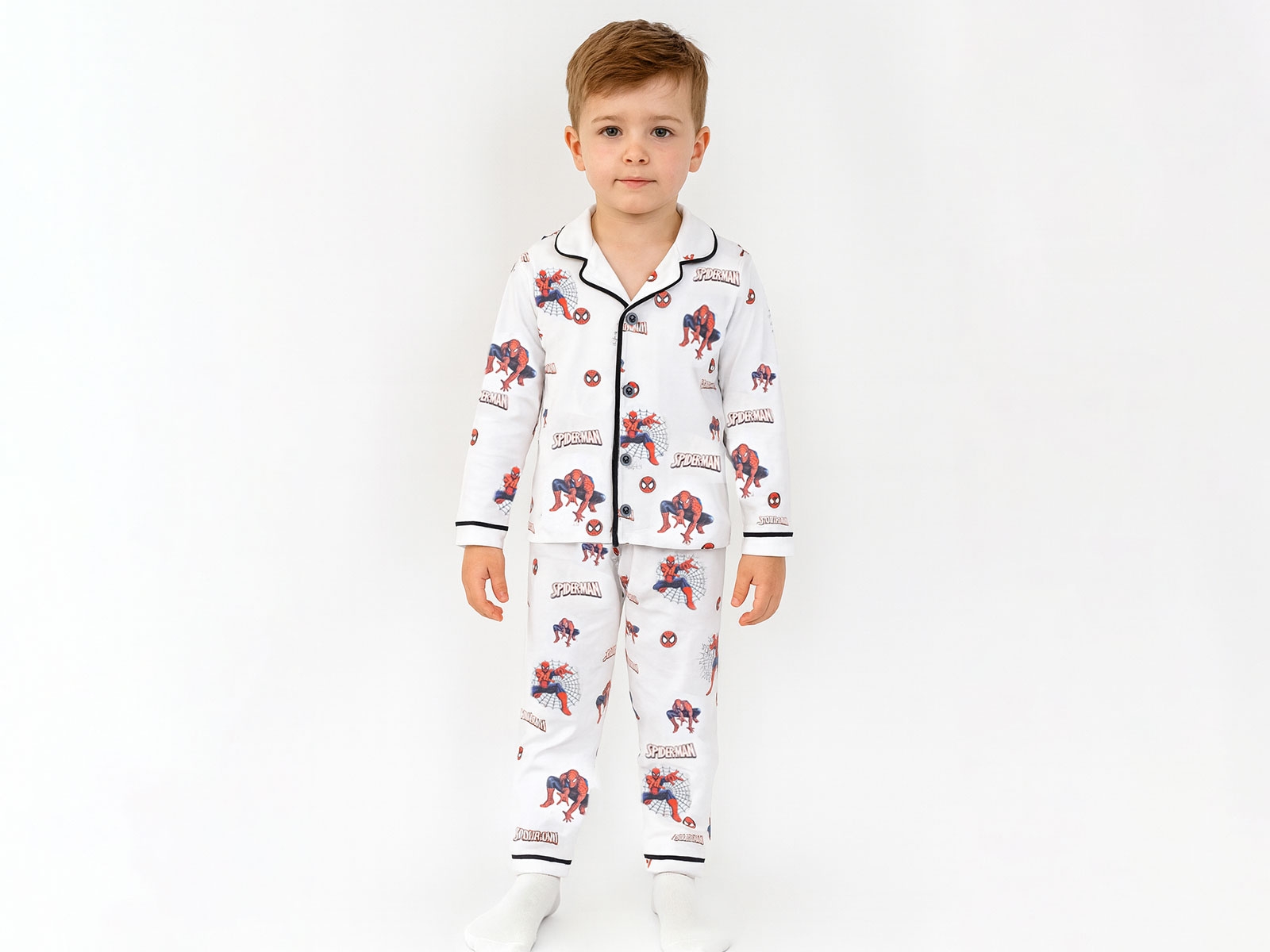 Spider-Man Temalı Düğmeli Pijama Takımı