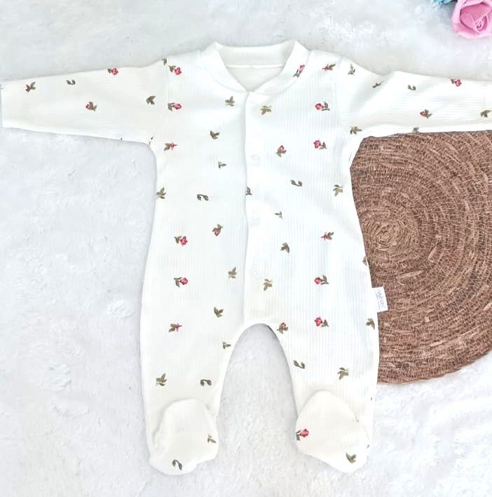 Çiçek Desenli Patikli Beyaz Tulum