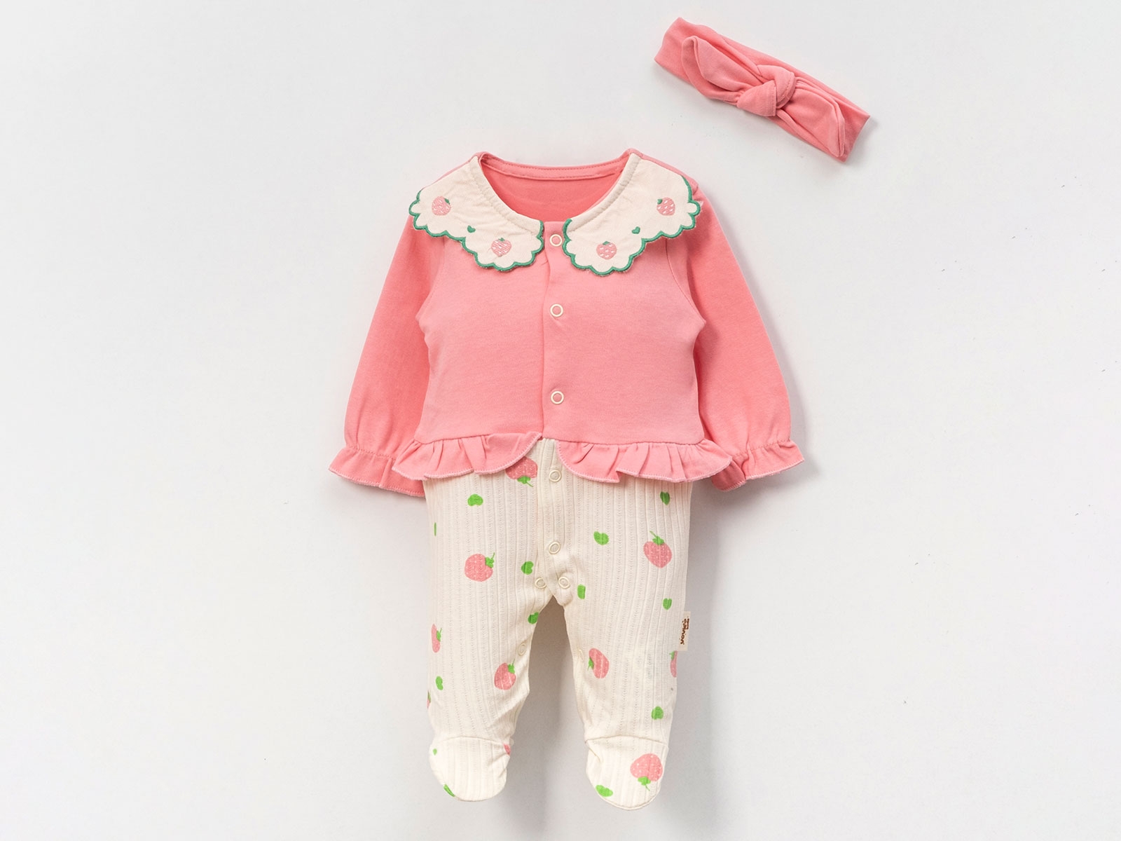 Çilek Temalı Çıtçıtlı Bandanalı Tulum